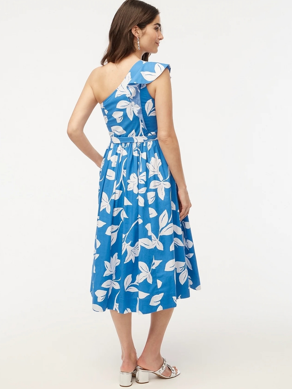 J. Crew Factory Blue and White One-Shoulder Floral Midi Dress - Picture 3 of 7